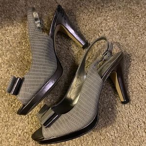Anne Klein silver heels with bow